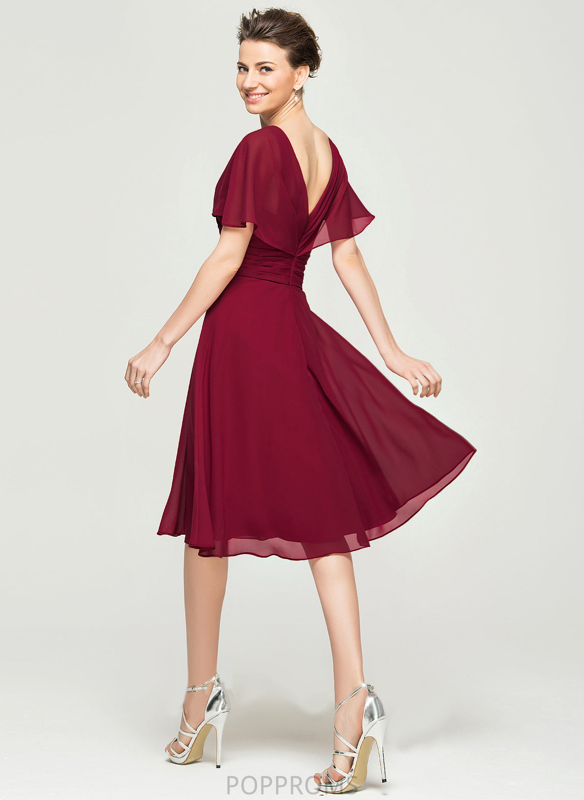 Dress Cocktail Ruffle A-Line Chiffon Cocktail Dresses Elianna With Knee-Length V-neck