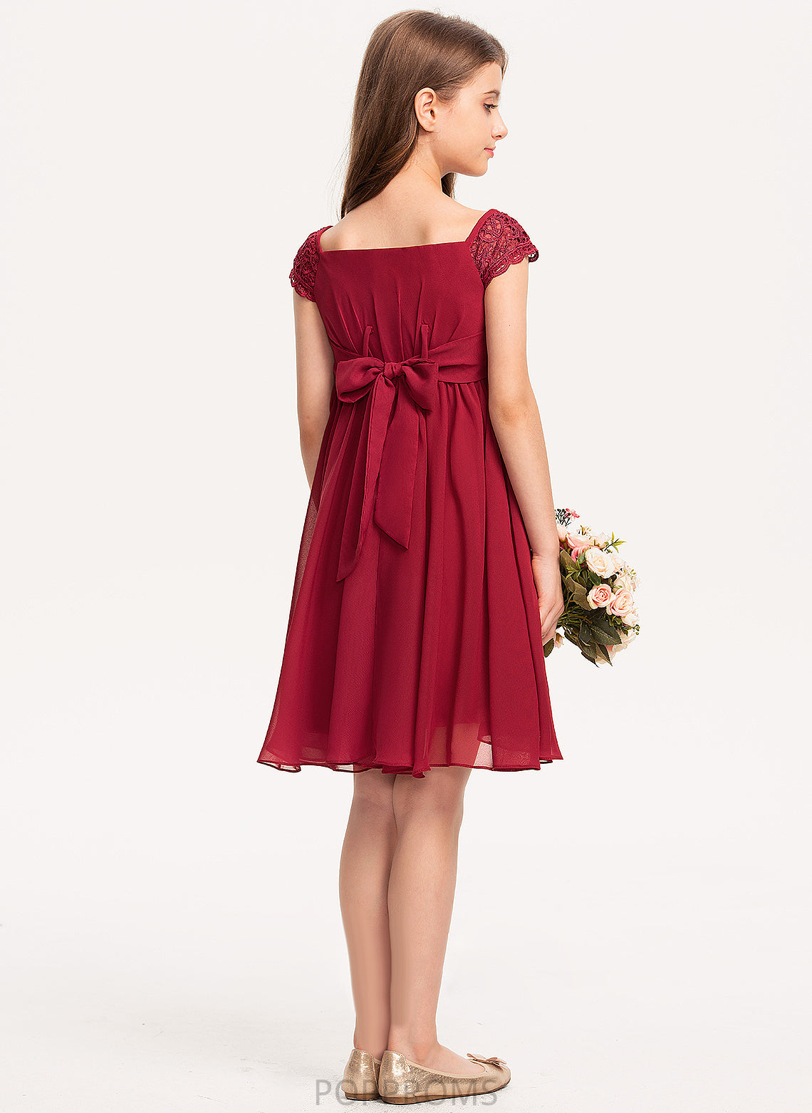 Short Square Girl Michelle Flower Flower Girl Dresses A-Line Knee-length Chiffon - Sleeves Neckline Dress