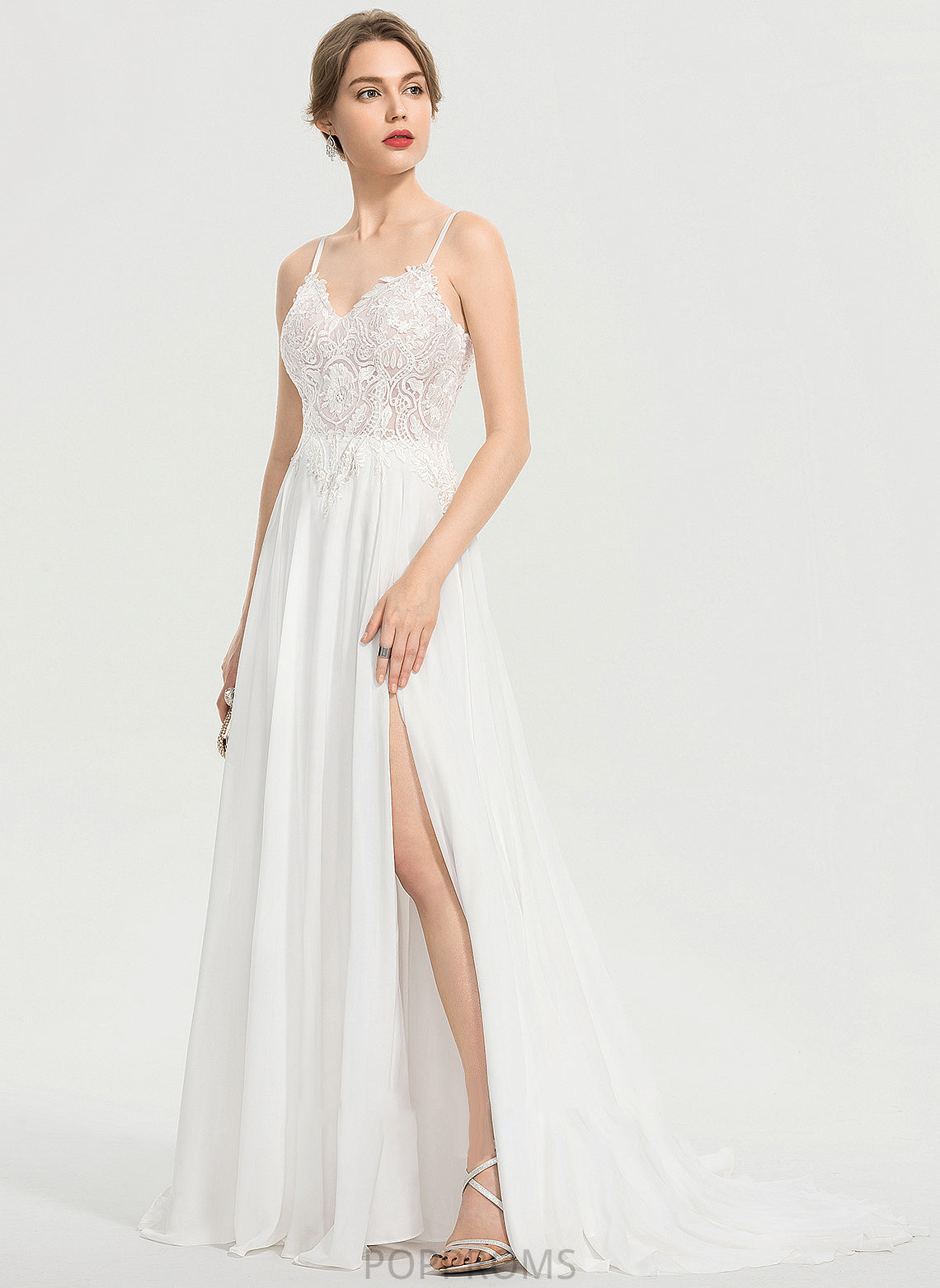 Wedding Dresses Wedding A-Line V-neck Sweep Train With Split Dulce Chiffon Dress Front