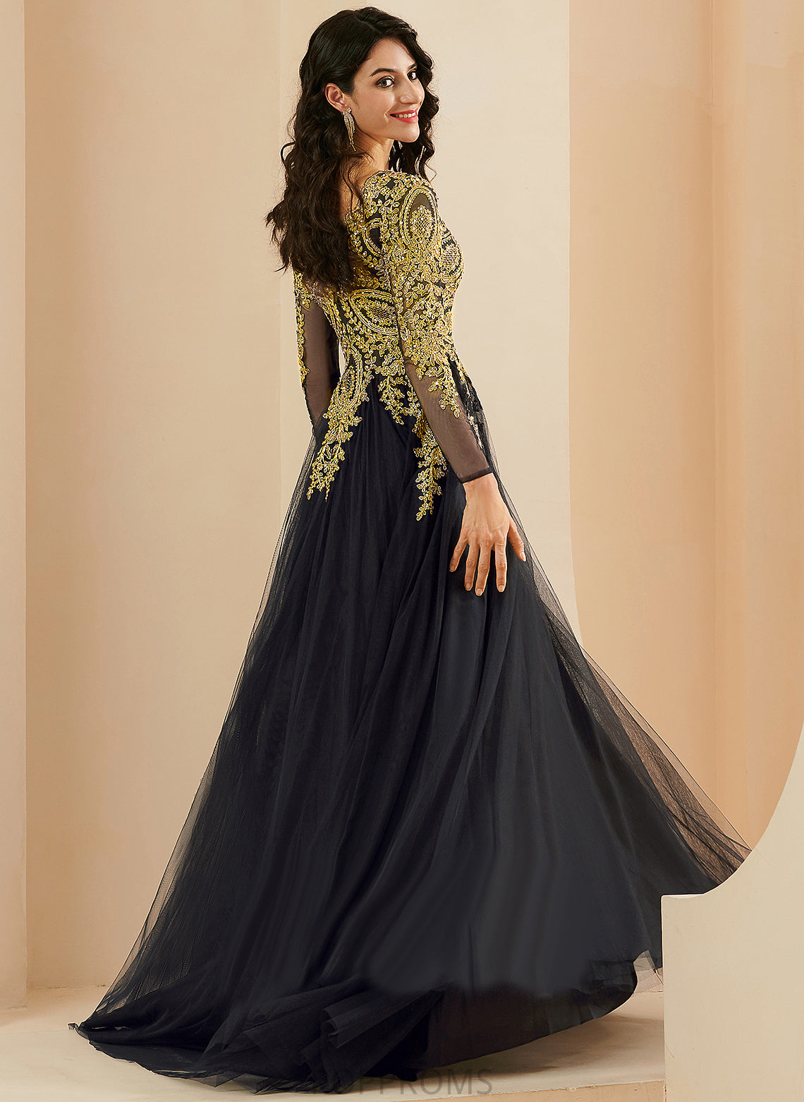 Prom Dresses Ball-Gown/Princess Sequins Aiyana V-neck Lace Sweep With Train