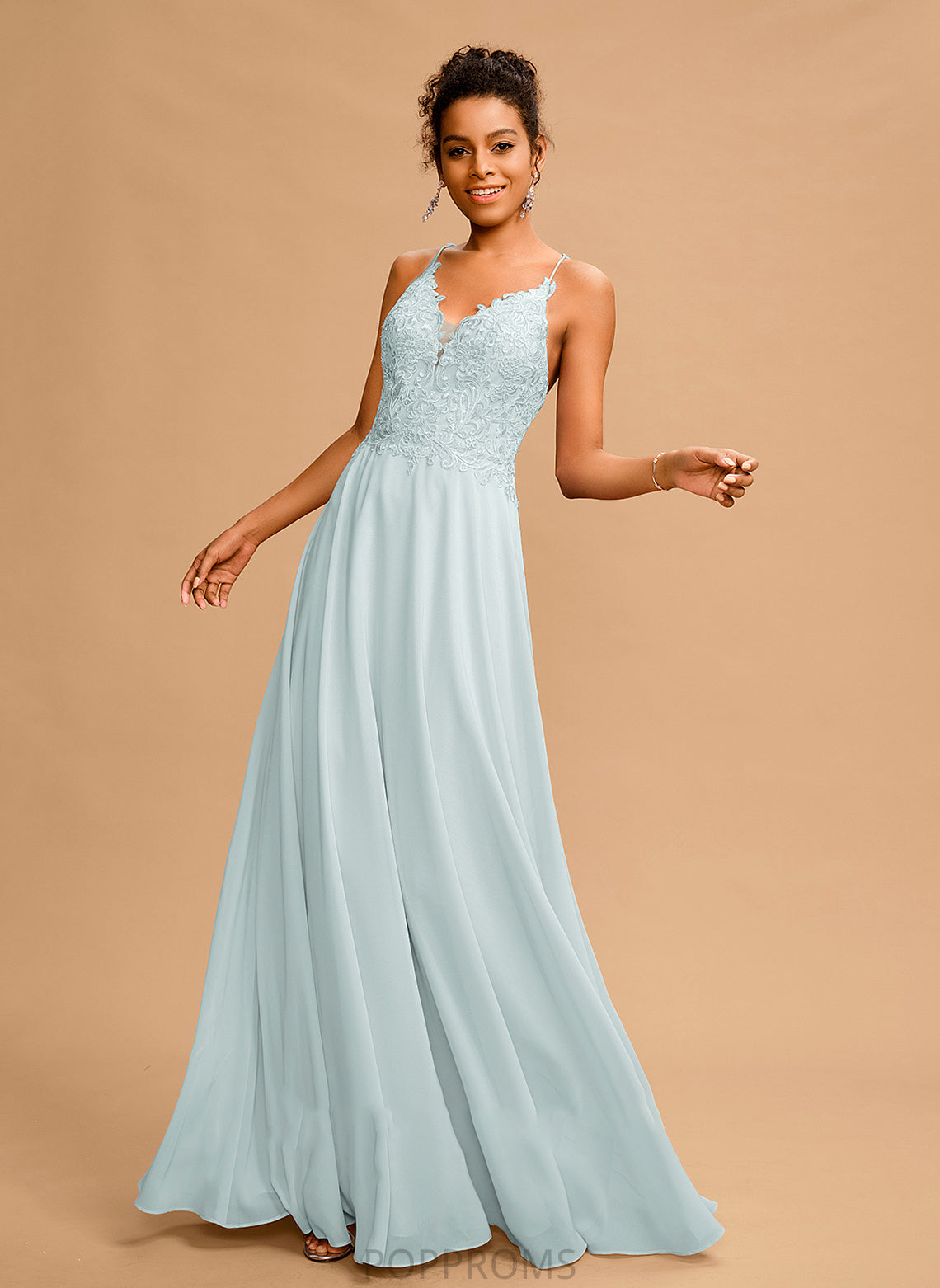 Floor-Length Sequins Ada A-Line V-neck With Prom Dresses Chiffon