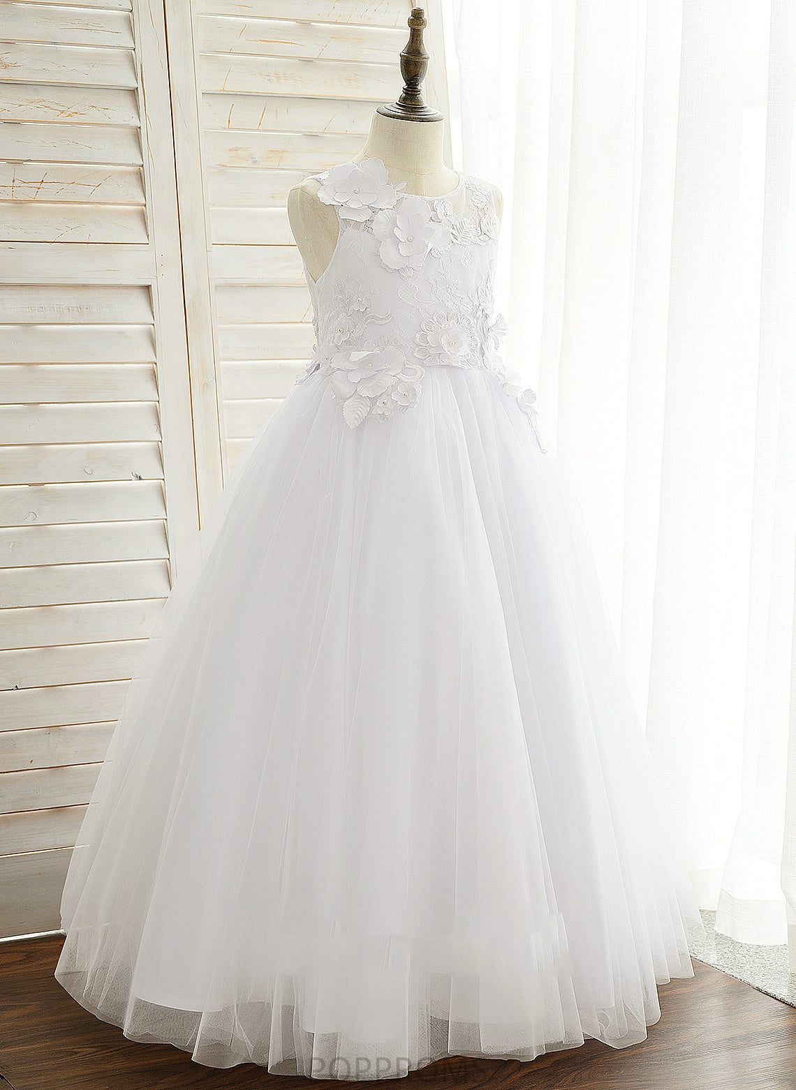 Flower Sleeveless - With Neck Willow Flower Girl Dresses Dress Floor-length Girl Appliques Ball-Gown/Princess Satin/Tulle/Lace Scoop