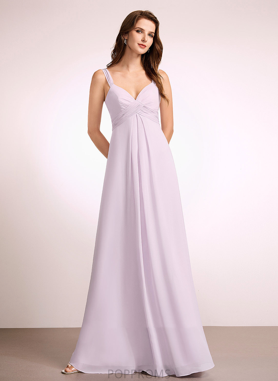 Embellishment Fabric Neckline Floor-Length Ruffle Silhouette A-Line Length V-neck Tabitha V-Neck Floor Length Bridesmaid Dresses