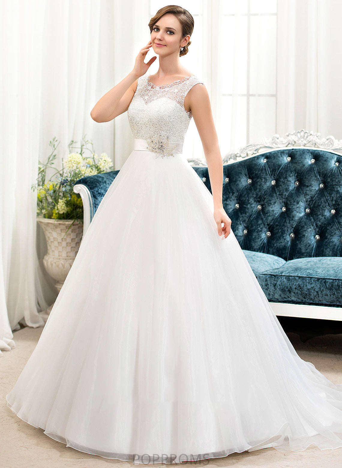 Scoop Organza Beading Dress Wedding Dresses Sweep Neck With Kristen Train Lace Ball-Gown/Princess Wedding Sequins