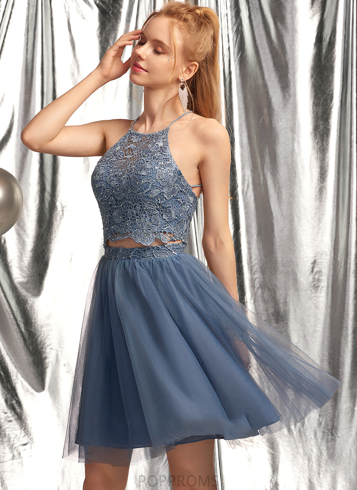 Tulle Sequins Neck Beading A-Line Scoop Short/Mini With Prom Dresses Aleah