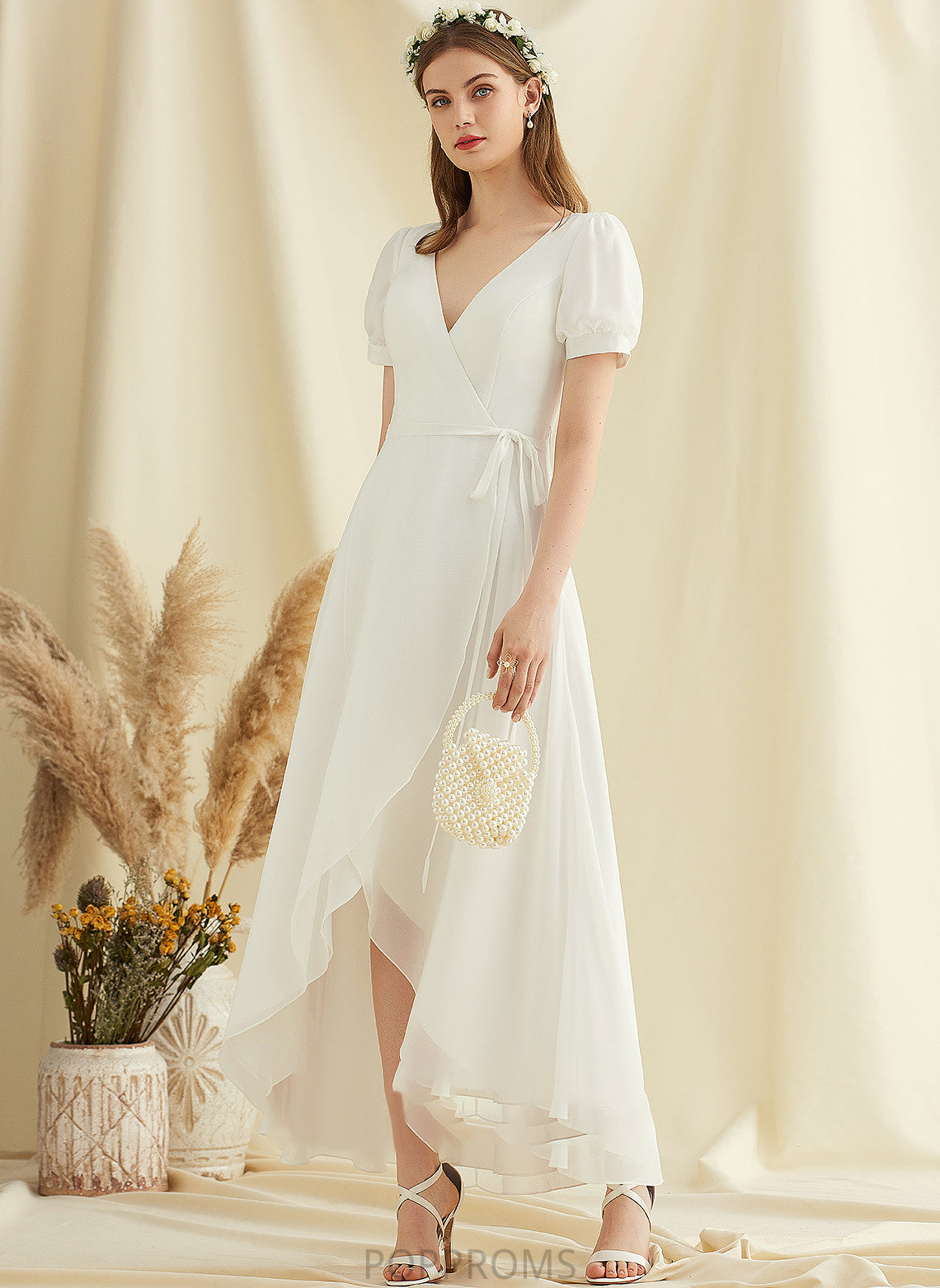 Wedding Dress A-Line V-neck Chiffon Wedding Dresses Asymmetrical Nydia