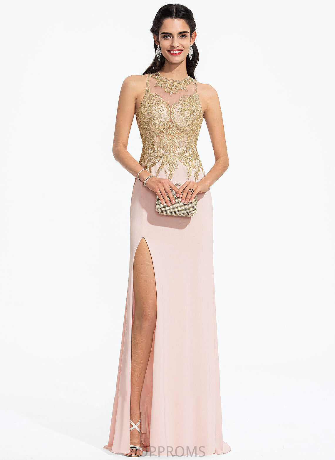 Lace Neck Train Sequins Sweep With Prom Dresses Scoop Harper Jersey Sheath/Column