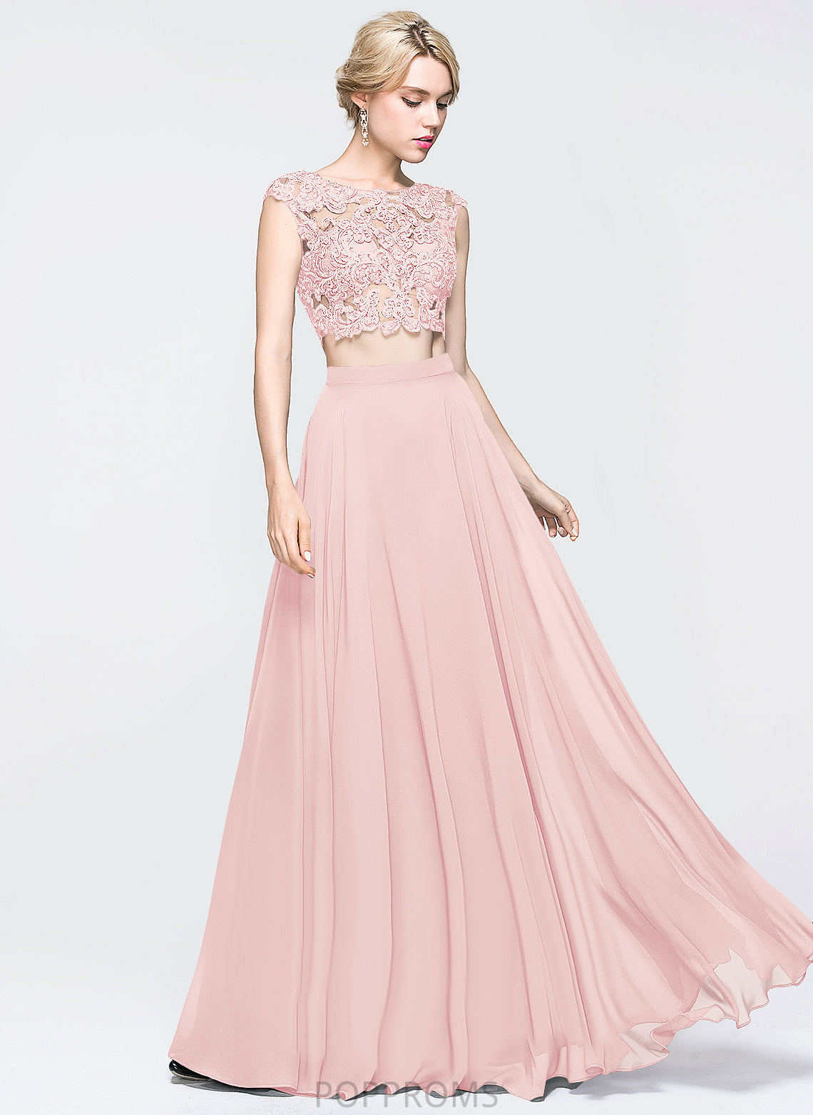 Yaretzi Scoop Chiffon A-Line Prom Dresses Sequins Lace With Floor-Length Beading