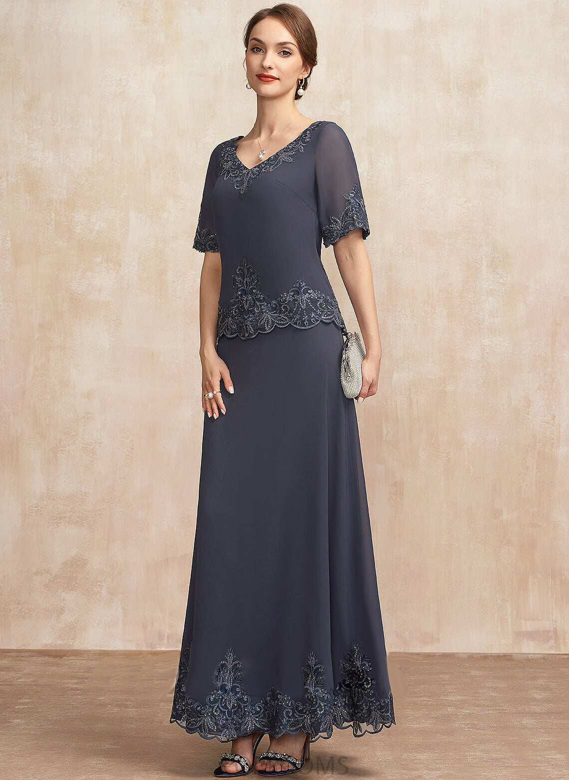 Lace Chiffon of Bride Mother Mother of the Bride Dresses V-neck With Dress A-Line the Sequins Christine Ankle-Length