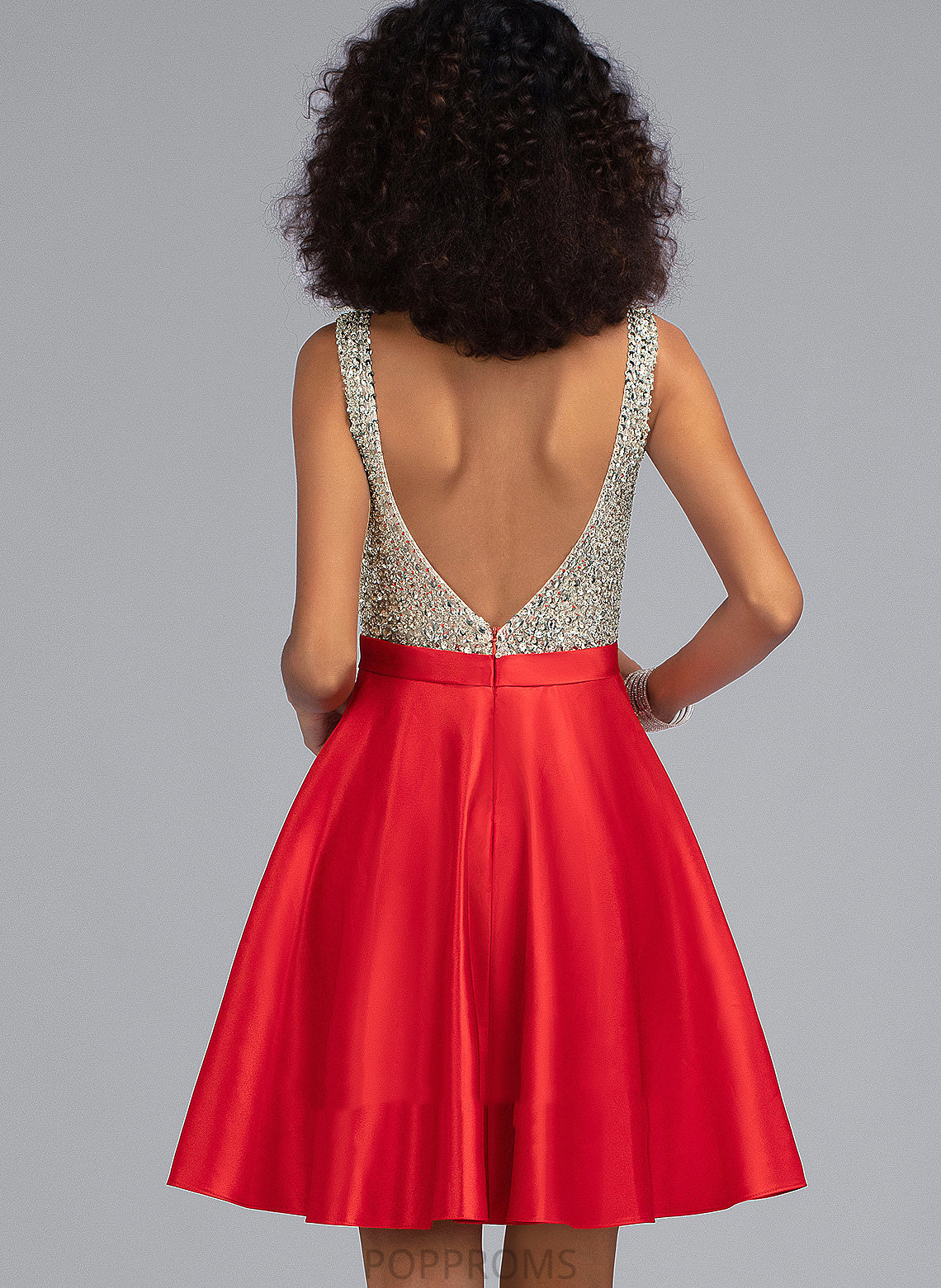 V-neck Homecoming Dresses Short/Mini Beading Satin Homecoming With Sequins Pockets A-Line Jazmin Dress