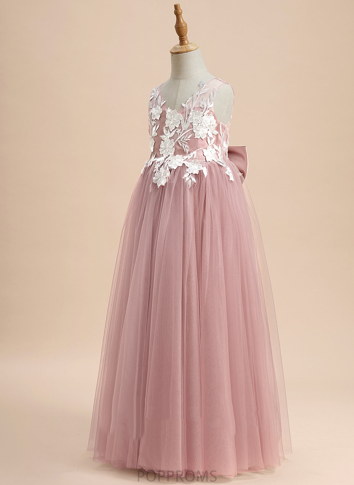 V-neck - Dress Floor-length Flower Sleeveless With Isla Lace/Bow(s) Girl A-Line Tulle Flower Girl Dresses