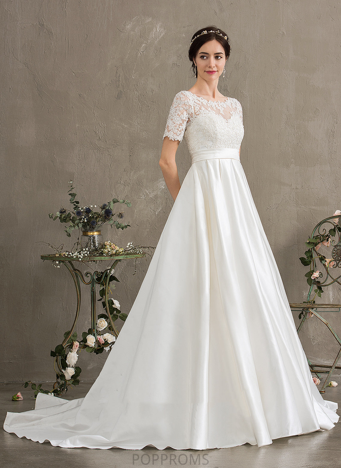 Train Wedding Dresses Ball-Gown/Princess Sequins Pockets Court Karsyn Beading Dress Satin Lace Wedding With