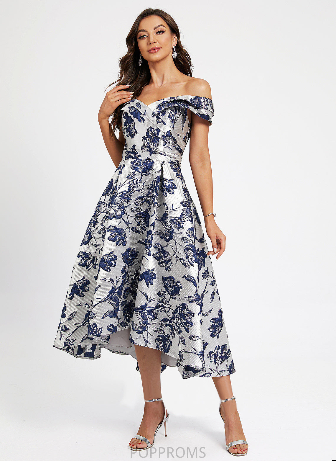 Asymmetrical Satin With Dress A-Line Flower(s) Off-the-Shoulder Lilah Cocktail Cocktail Dresses