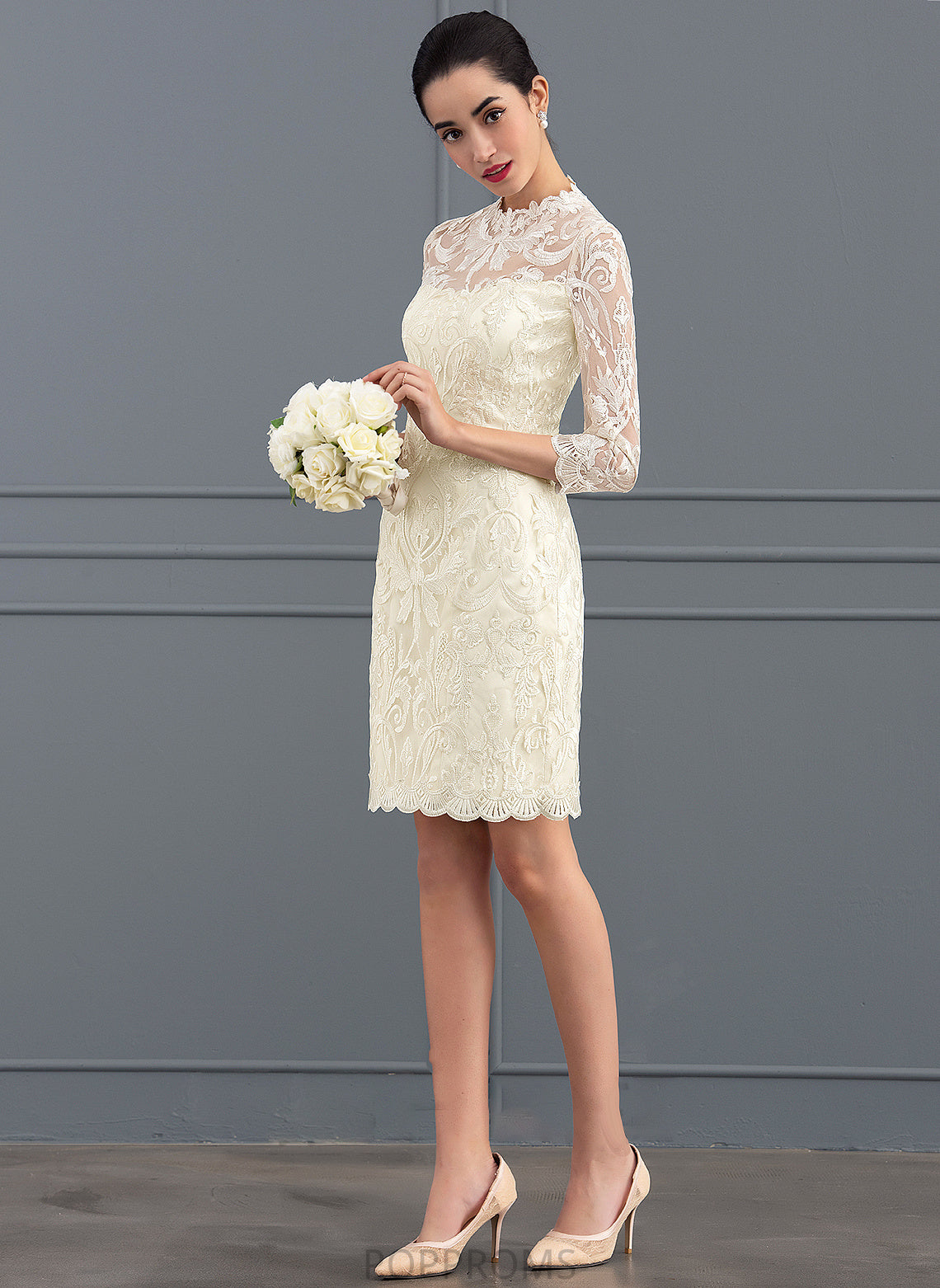 Wedding Dresses Knee-Length Neck Lace Wedding Dress High Sheath/Column Maddison