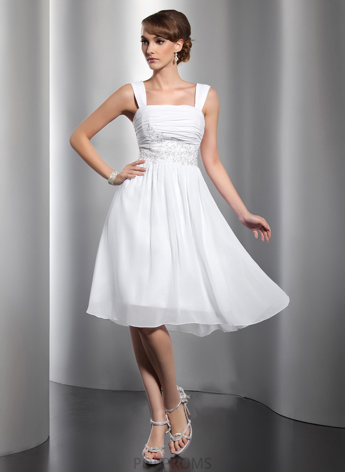 With Ruffle Appliques Chiffon Homecoming Dresses Homecoming A-Line Neckline Dress Paola Knee-Length Beading Square Lace