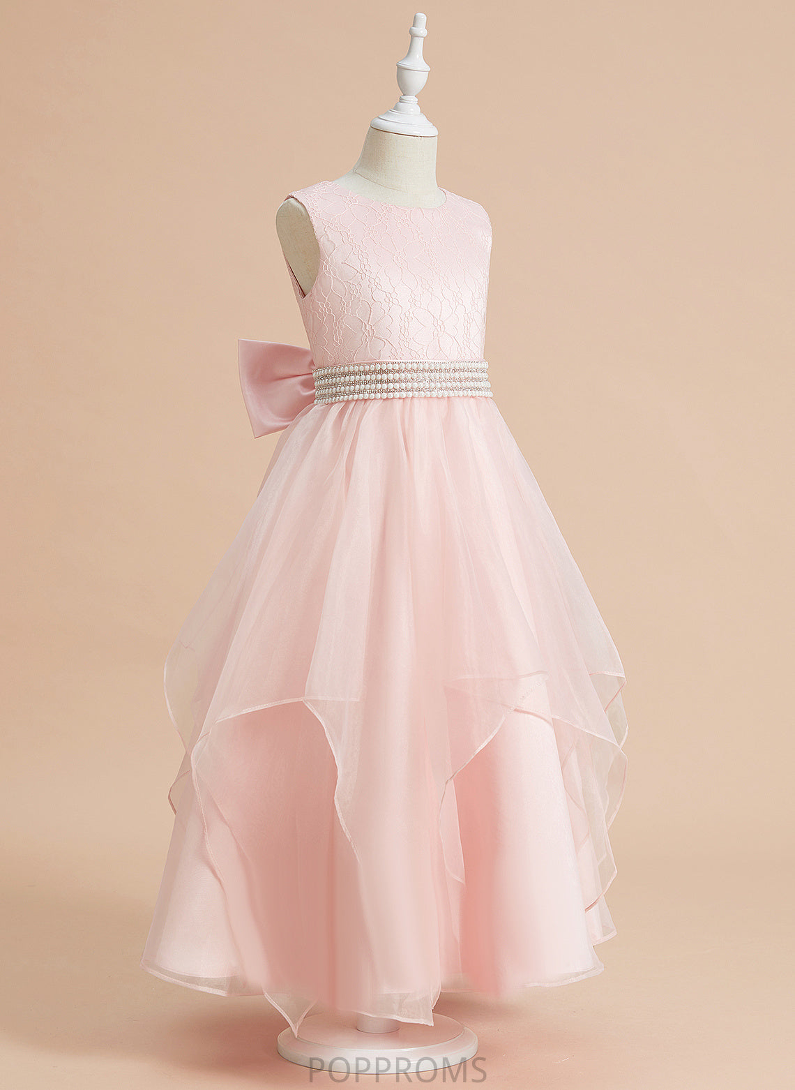 Dress Neck With Scoop Flower Girl Dresses Girl - Sleeveless Beading/Bow(s) Ball-Gown/Princess Iris Organza/Lace Flower Ankle-length