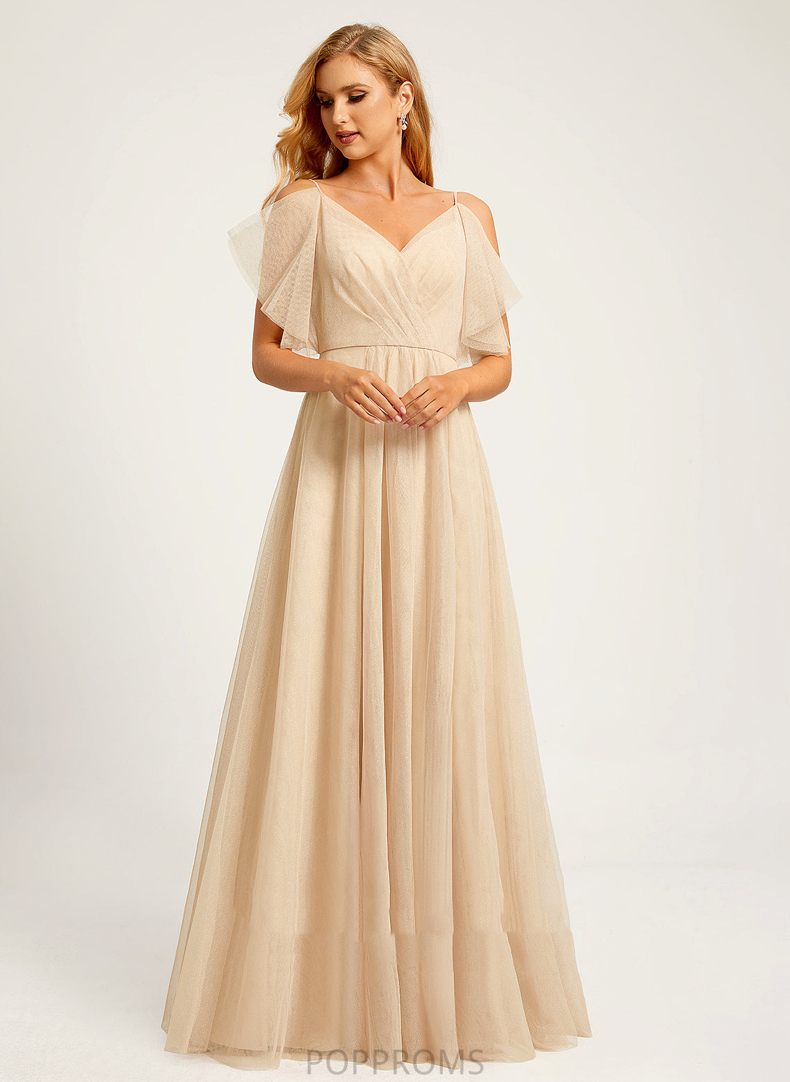 A-Line Length V-neck Fabric Silhouette Floor-Length SplitFront Embellishment Neckline Janiah Natural Waist Spaghetti Staps Bridesmaid Dresses