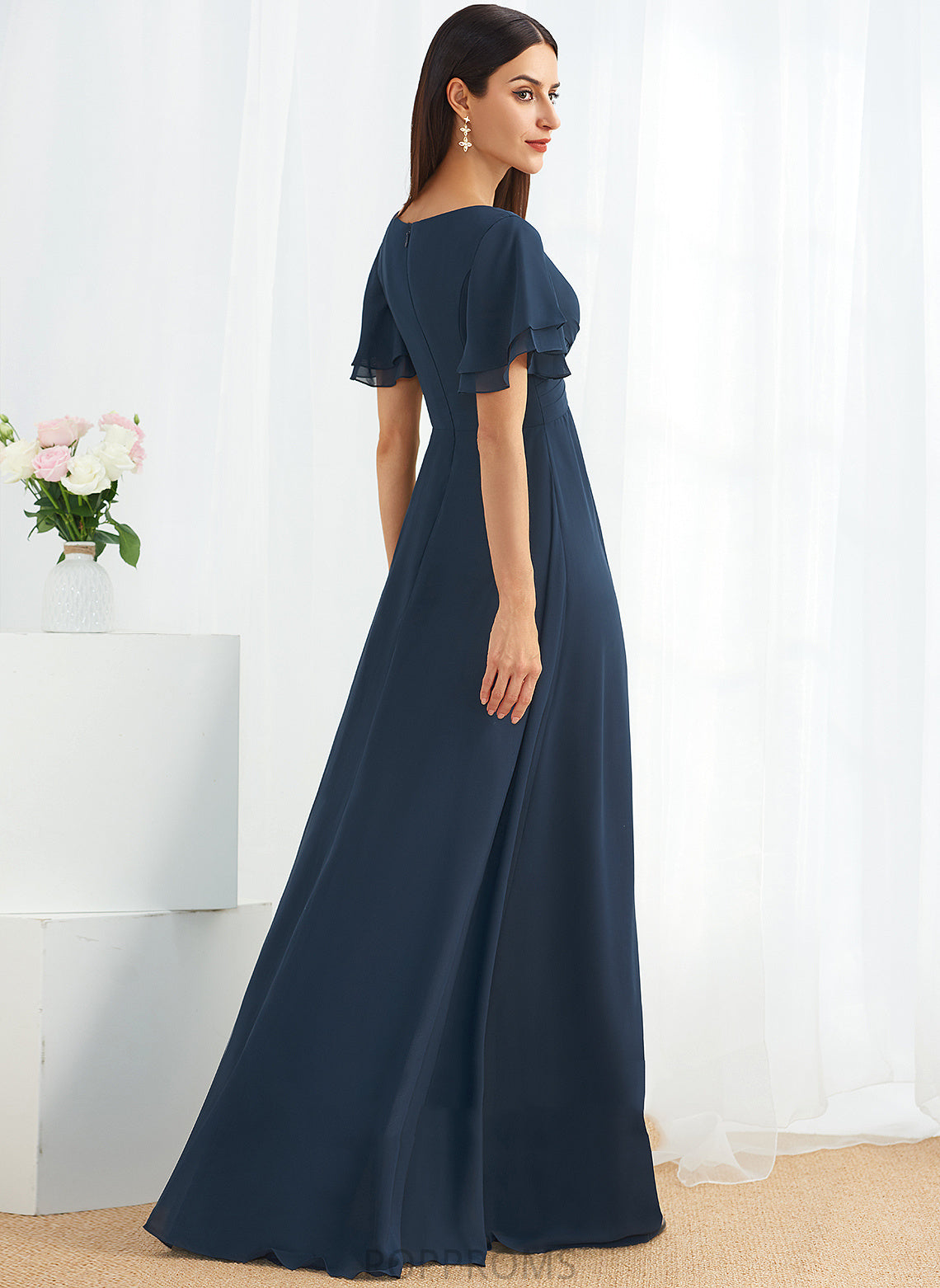 Length Silhouette Neckline A-Line V-neck SplitFront Fabric Embellishment Floor-Length Kailee Spaghetti Staps Sleeveless Bridesmaid Dresses