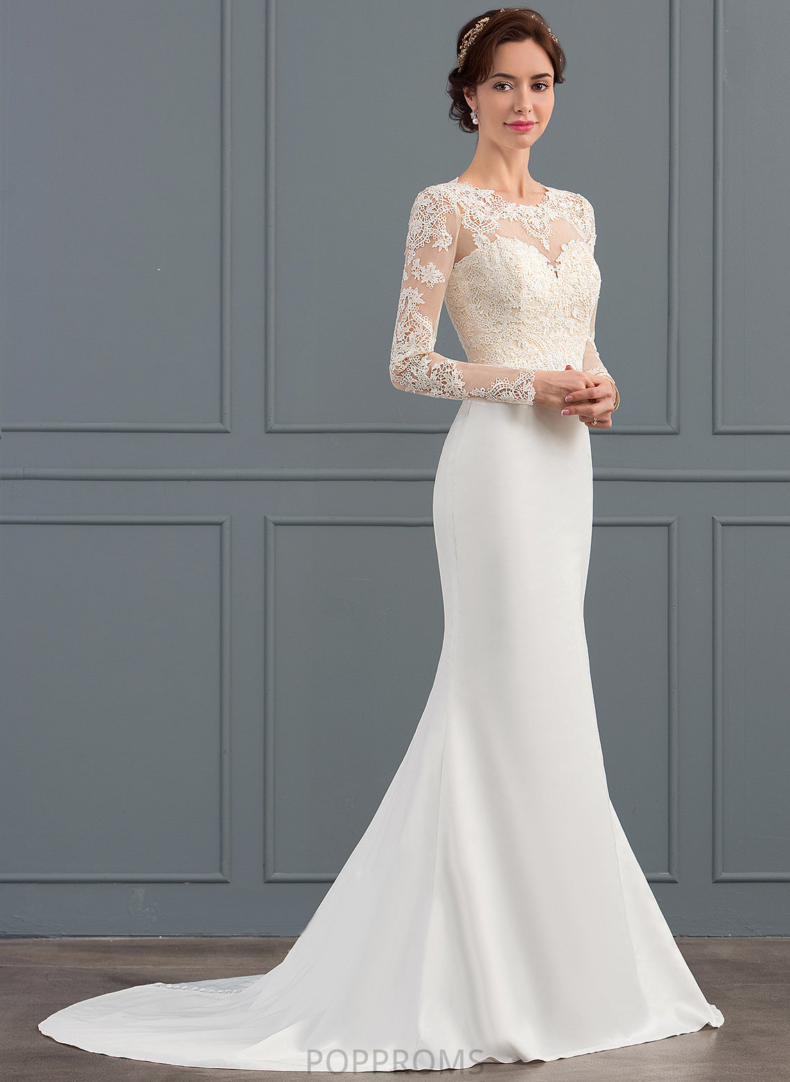 Dress Sweep Salome Wedding Dresses Illusion Crepe Trumpet/Mermaid Lace Wedding Stretch Train