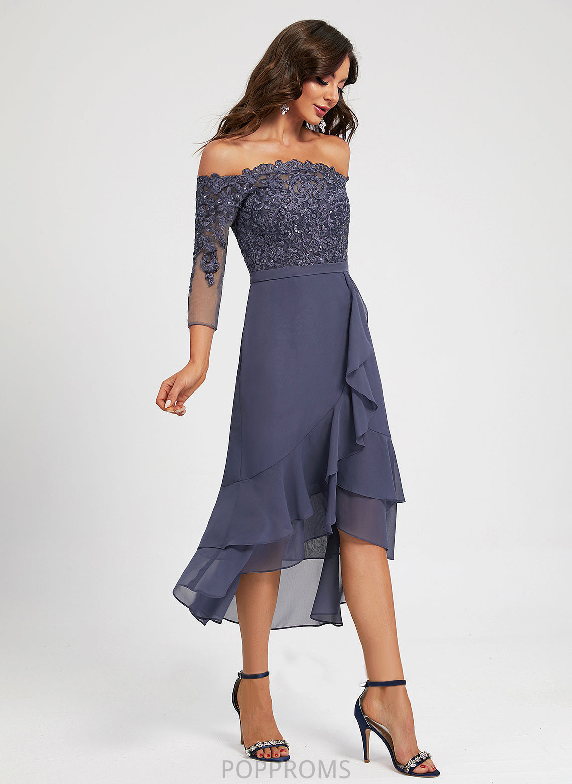 Asymmetrical Cocktail Sequins Dress Off-the-Shoulder Olympia With Chiffon Cocktail Dresses Trumpet/Mermaid