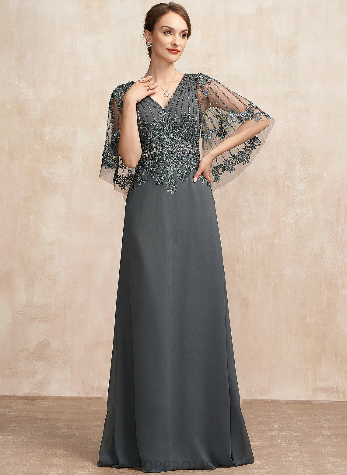 Chiffon V-neck of A-Line Floor-Length Mother Adalyn With the Lace Mother of the Bride Dresses Sequins Beading Bride Dress