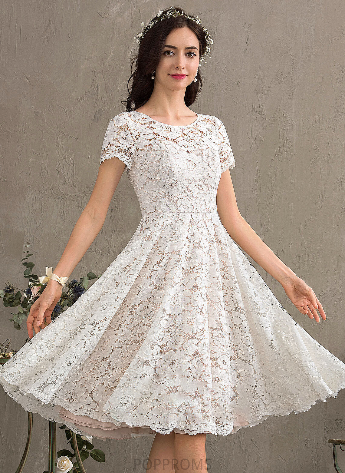 Scoop A-Line Cheyenne Knee-Length Dress Wedding Dresses Lace Wedding Neck