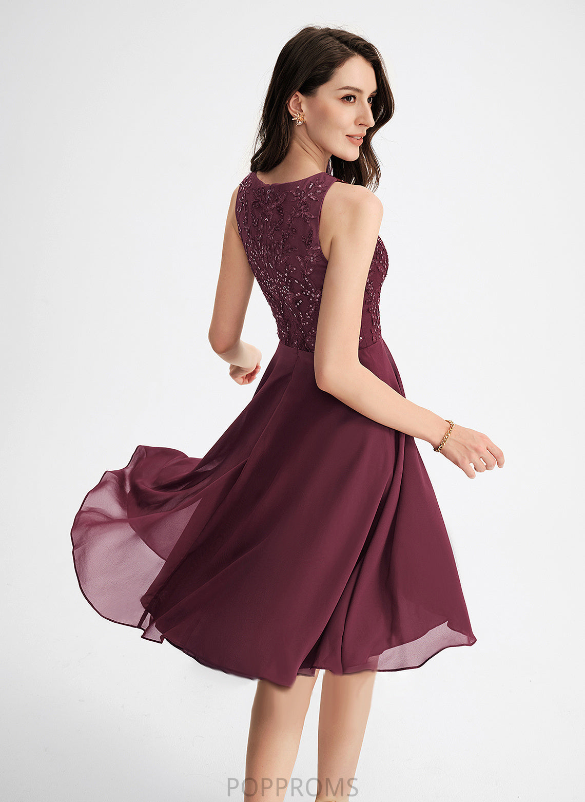 Cocktail Dresses Lace Scoop Sequins Asymmetrical Chiffon Neck Dress A-Line Cocktail Greta With