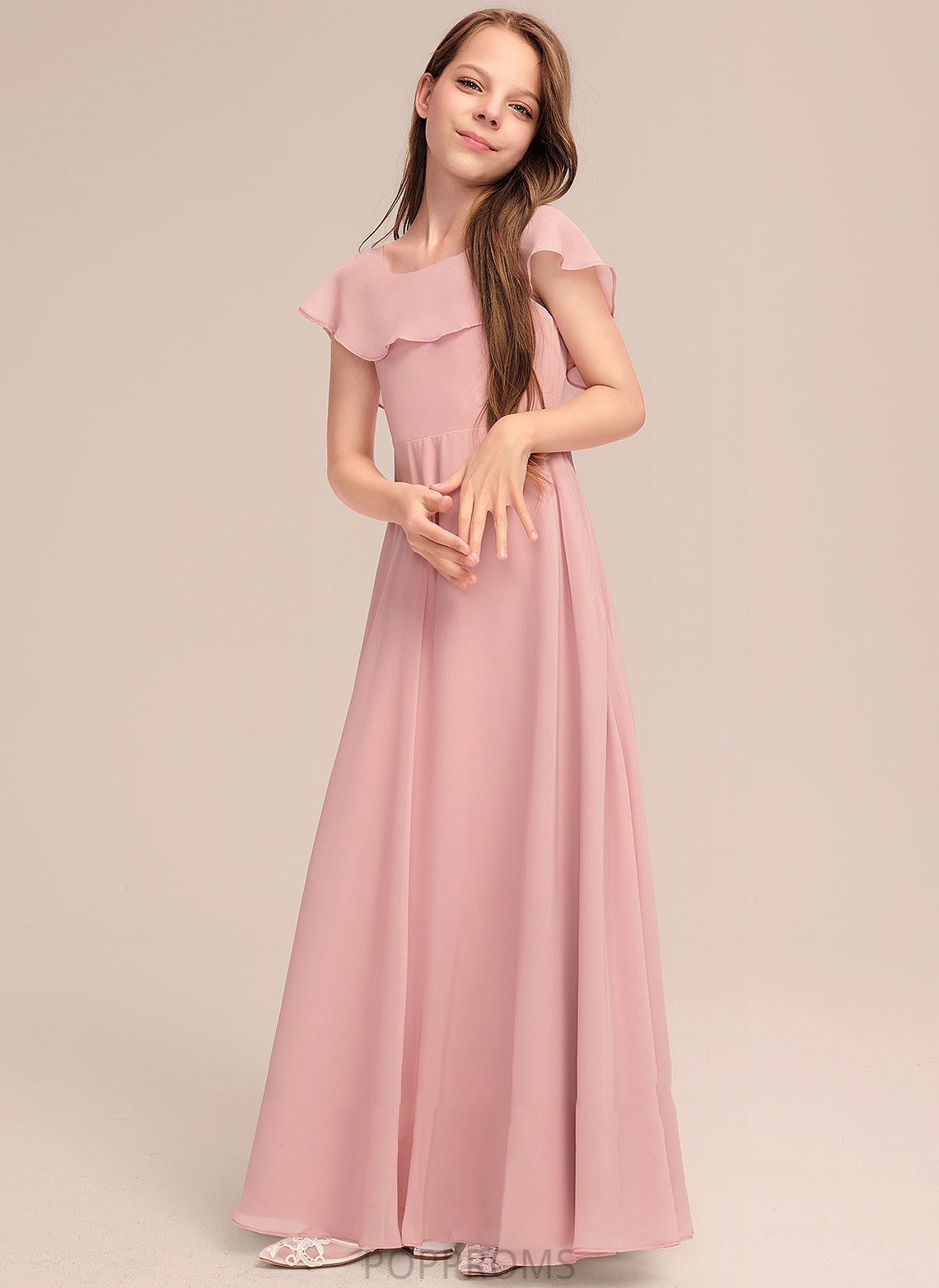 With Chiffon Floor-Length Junior Bridesmaid Dresses Neck Paula A-Line Scoop Cascading Ruffles