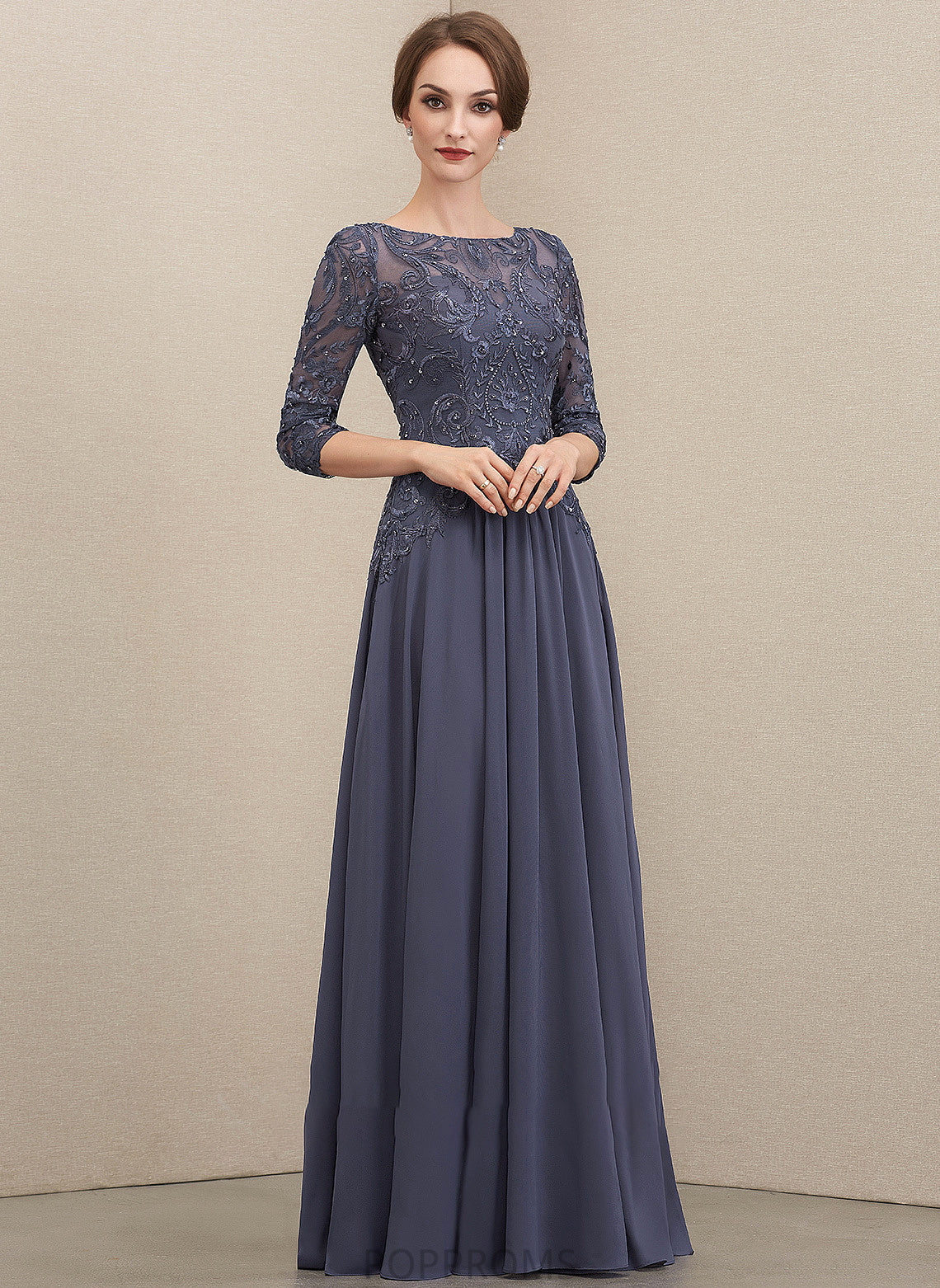 of With Floor-Length Scoop Mother of the Bride Dresses Mother A-Line the Dress Kailee Lace Neck Beading Sequins Chiffon Bride