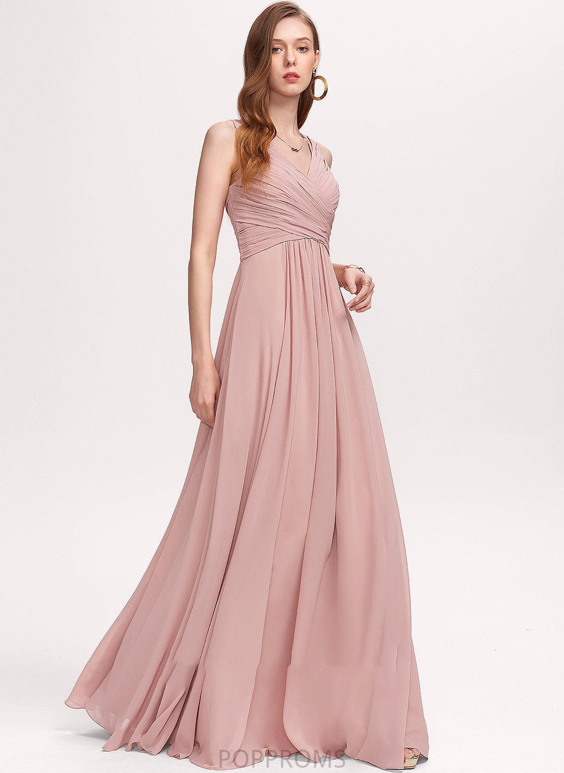 Chiffon Floor-Length Prom Dresses Marian V-neck A-Line Ruffle With