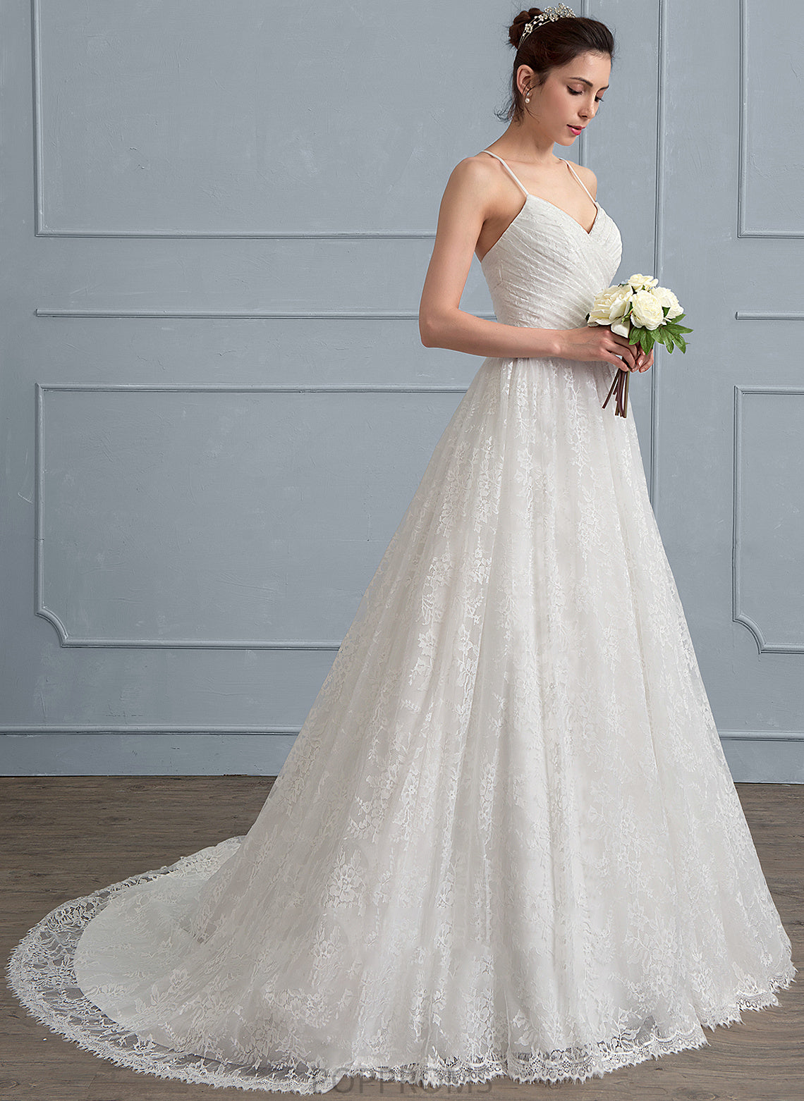 Ruffle Wedding A-Line Wedding Dresses Philippa Sweetheart Train Lace Dress With Sweep