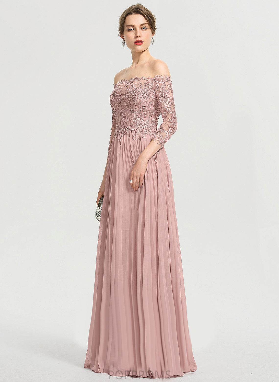 Diya Floor-Length Prom Dresses Ball-Gown/Princess Off-the-Shoulder With Pleated Chiffon Sequins Lace