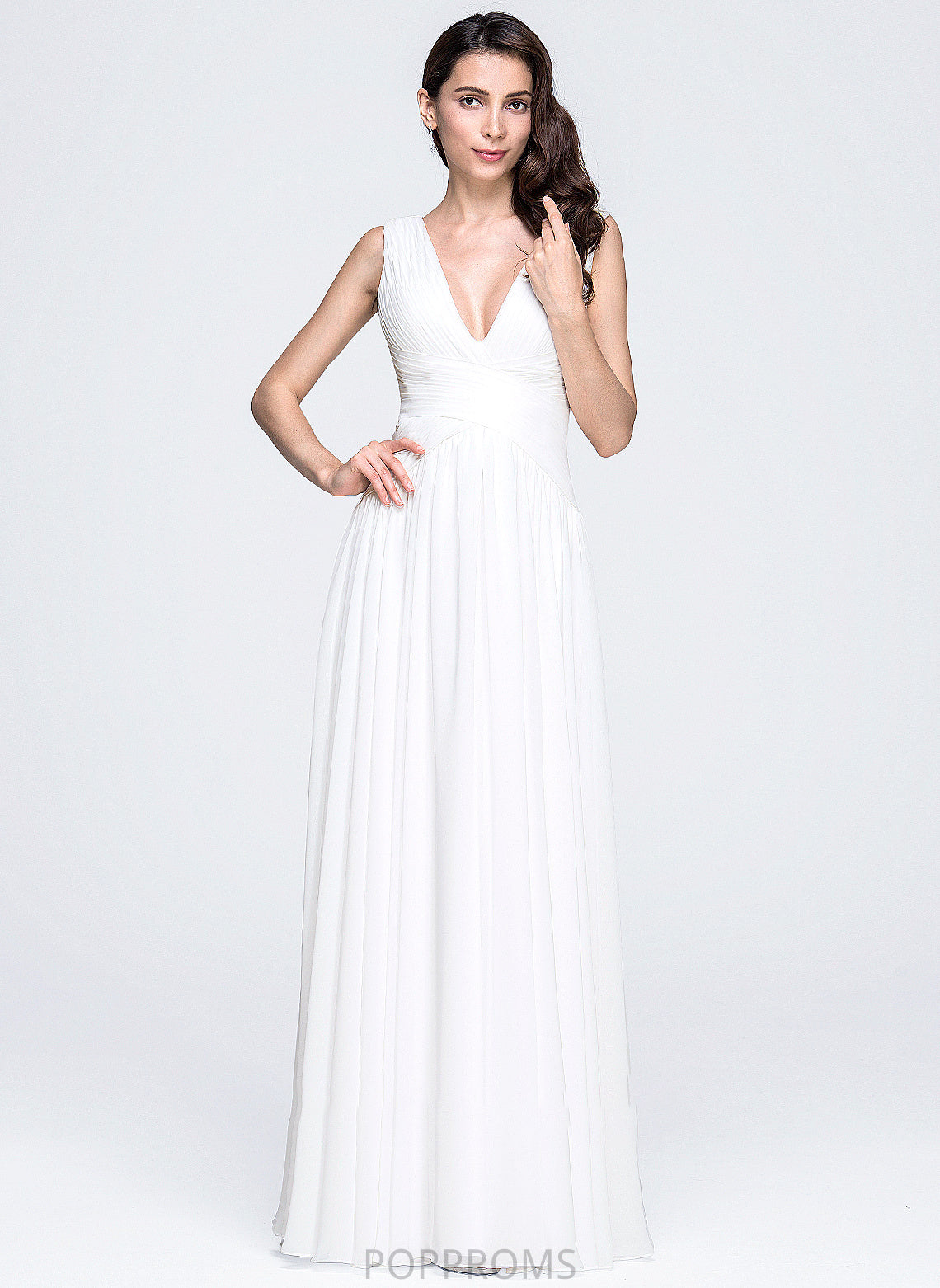 Wedding A-Line V-neck Ruffle Chiffon Jocelyn Floor-Length Wedding Dresses With Dress