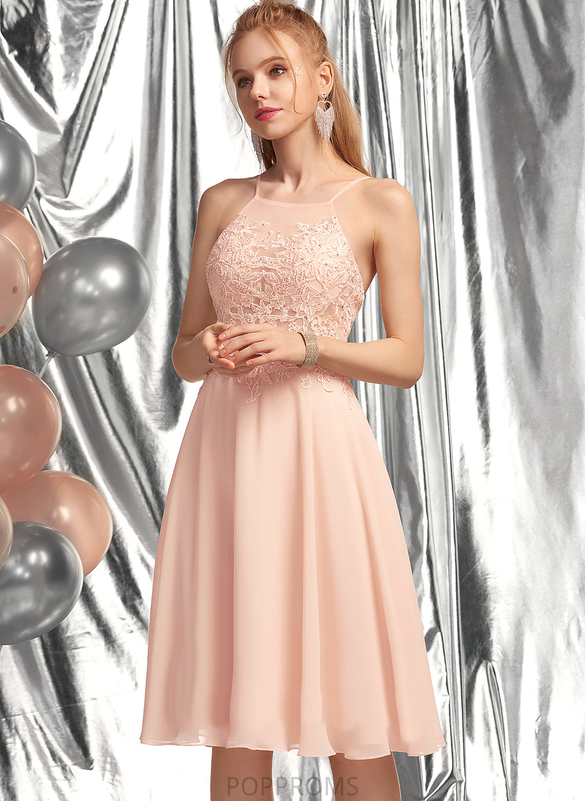 Beading Peggie Dress With Chiffon Scoop Homecoming Dresses Neck Knee-Length Lace A-Line Homecoming