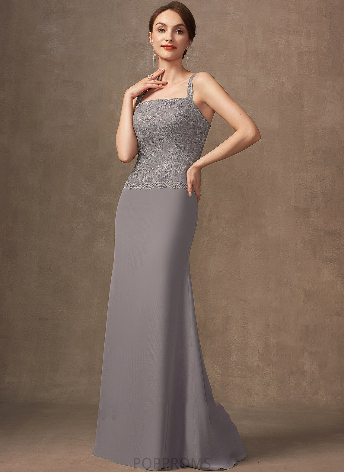 Neckline Chiffon of Sheath/Column Bride Lace Floor-Length Square Mother of the Bride Dresses the Mother Aubrey Dress