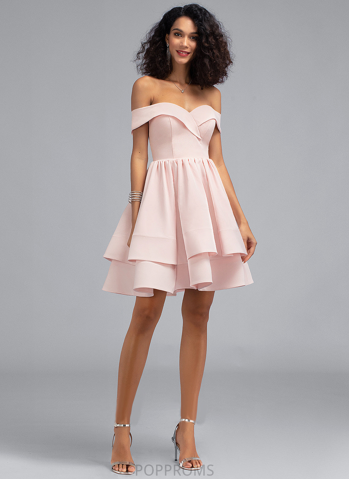 Off-the-Shoulder Cascading Crepe Short/Mini Evie With Homecoming Stretch Dress A-Line Ruffles Homecoming Dresses