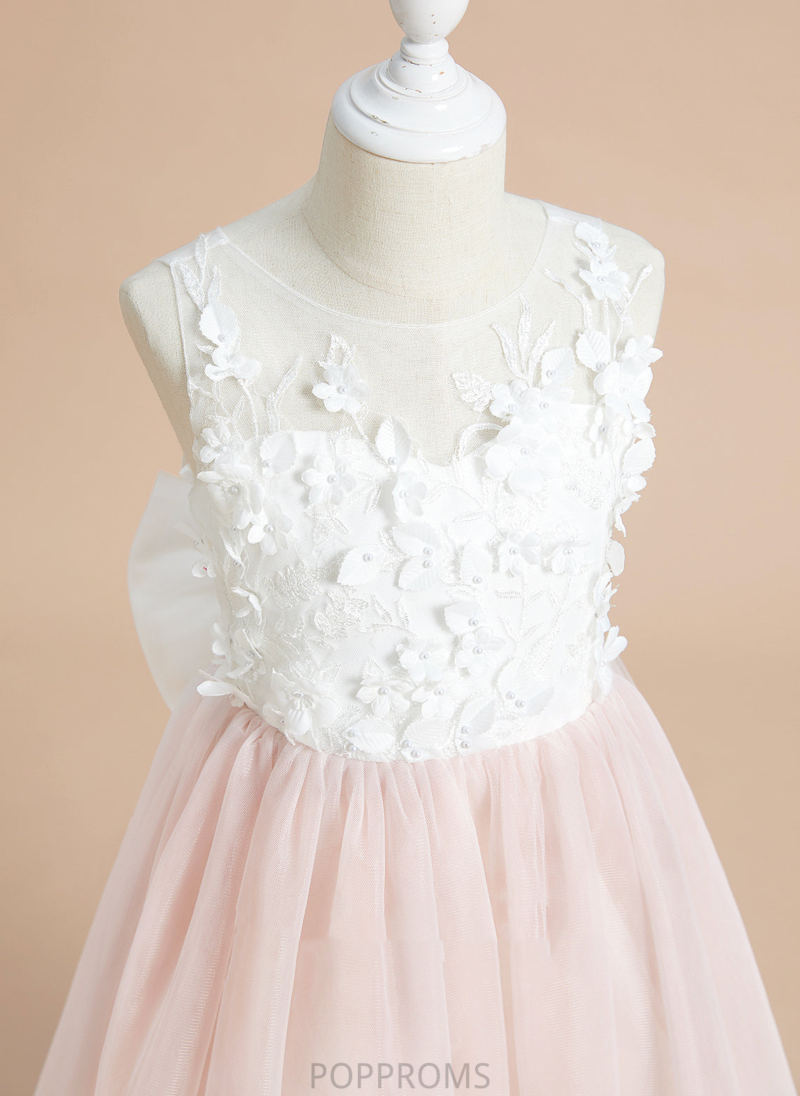 A-Line Nyla Lace/Flower(s)/Bow(s) Scoop Sleeveless Tulle Girl - Neck Dress With Flower Girl Dresses Tea-length Flower