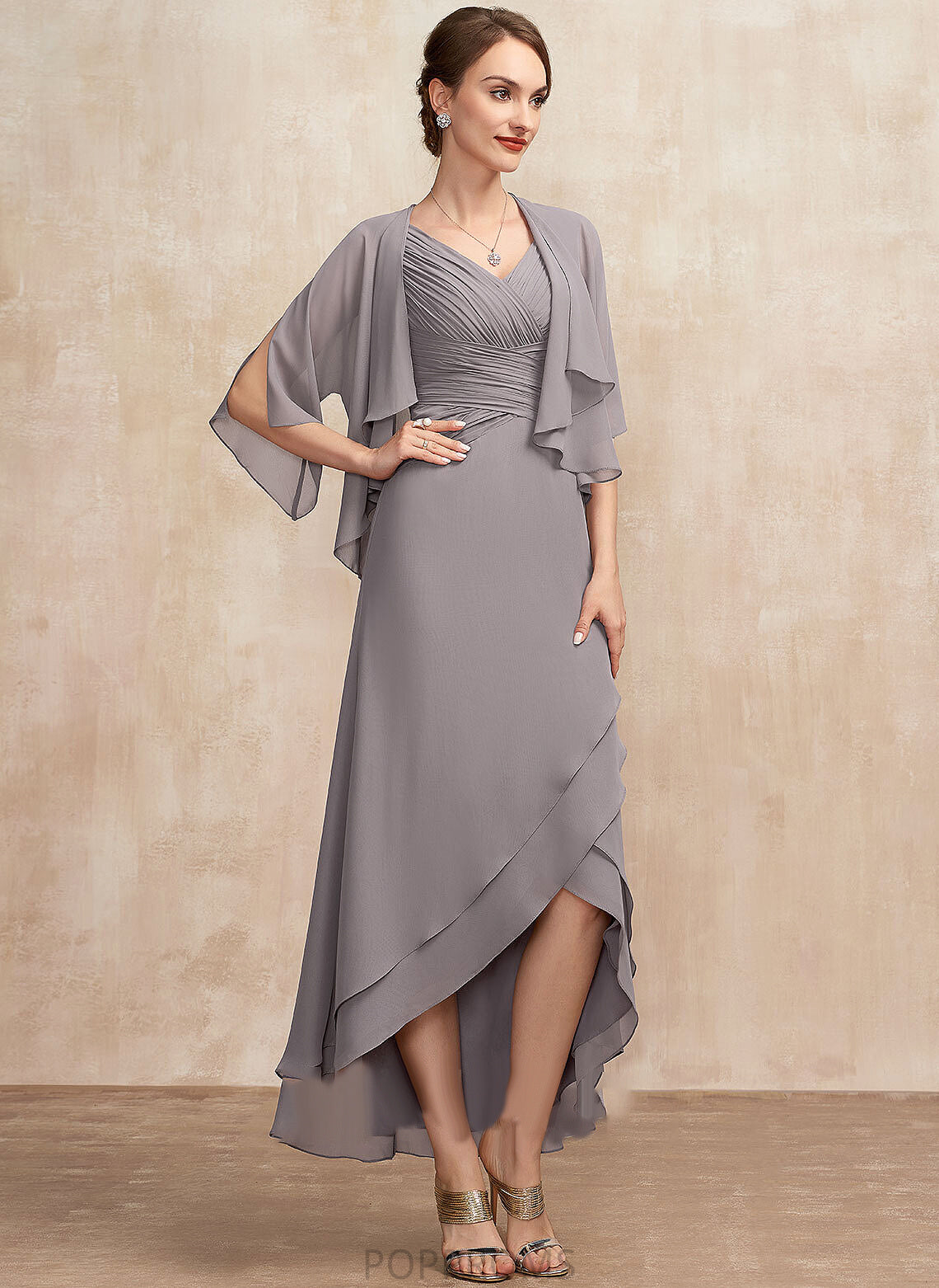 Chiffon Bride Mother of the Bride Dresses A-Line Ruffle Sandy the Dress V-neck of With Mother Asymmetrical