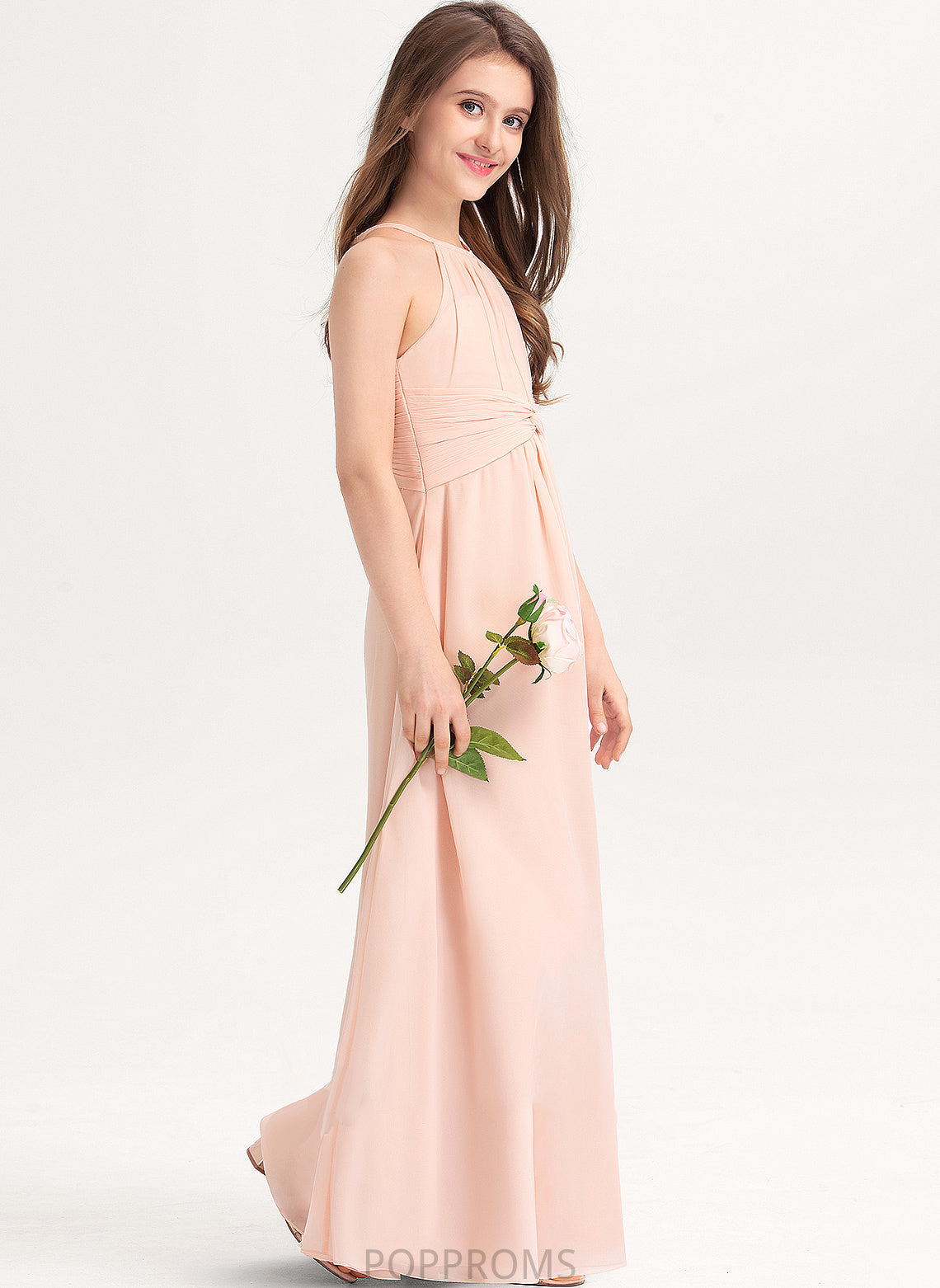 With Janet Floor-Length A-Line Scoop Chiffon Junior Bridesmaid Dresses Neck Ruffle