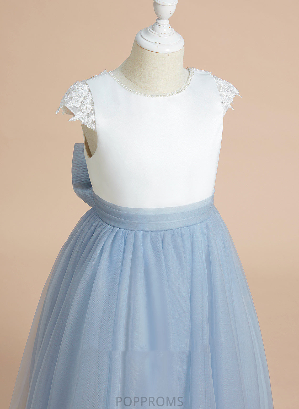 Neck Flower Girl Dresses - Flower Nathaly Girl Tea-length Scoop Lace/Bow(s) Satin/Tulle With Sleeveless A-Line Dress