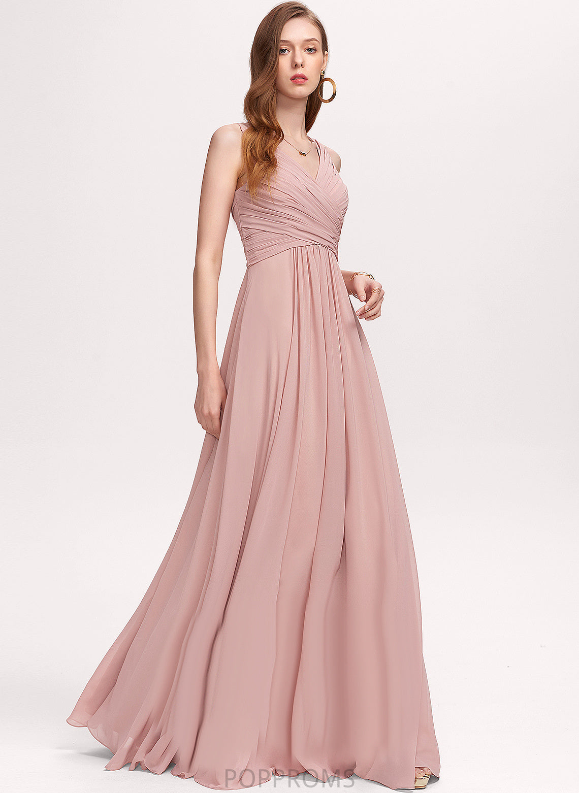 V-neck Floor-Length A-Line Fabric Silhouette Length Neckline Embellishment Pleated Tessa V-Neck A-Line/Princess Bridesmaid Dresses