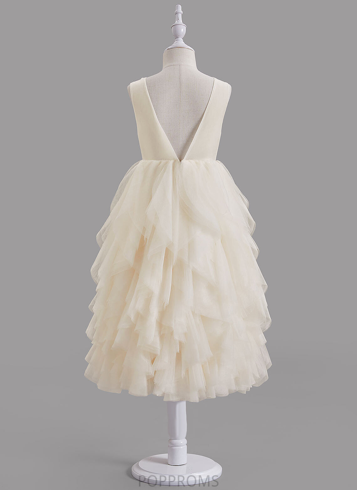 Bailee Scoop A-Line Back Dress Beading/V Girl Tulle/Lace Flower Girl Dresses - Flower Sleeveless With Tea-length Neck