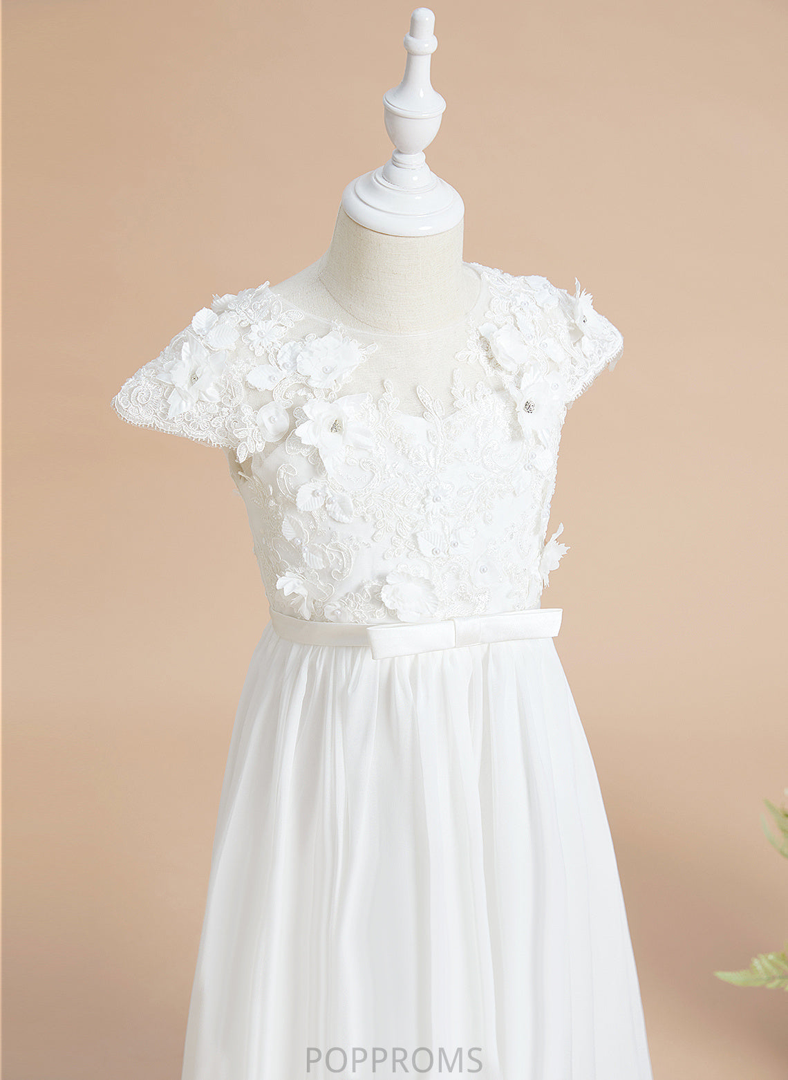 Flower Flower(s) Floor-length A-Line Amari Chiffon/Lace With Scoop Neck Short Girl Sleeves Dress - Flower Girl Dresses