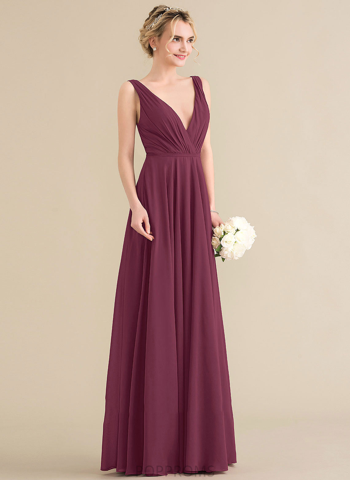 Ruffle A-Line Fabric Embellishment V-neck Neckline Floor-Length Length Silhouette Breanna V-Neck Floor Length Bridesmaid Dresses