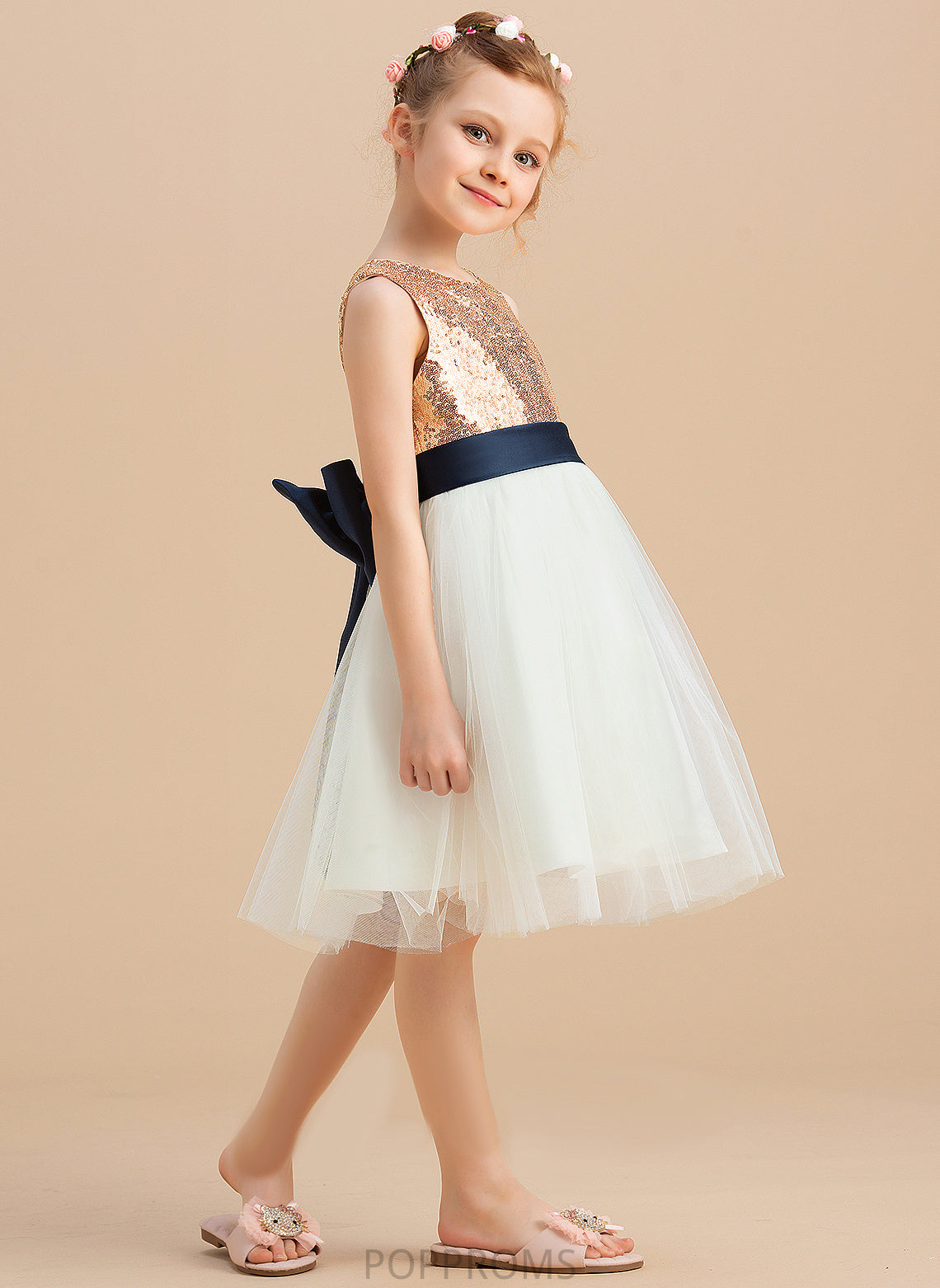 With sash) Neck A-Line Sleeveless Dress Satin/Tulle/Sequined Knee-length Girl (Undetachable Flower Girl Dresses Scoop Flower Shyanne Sequins/Bow(s) -