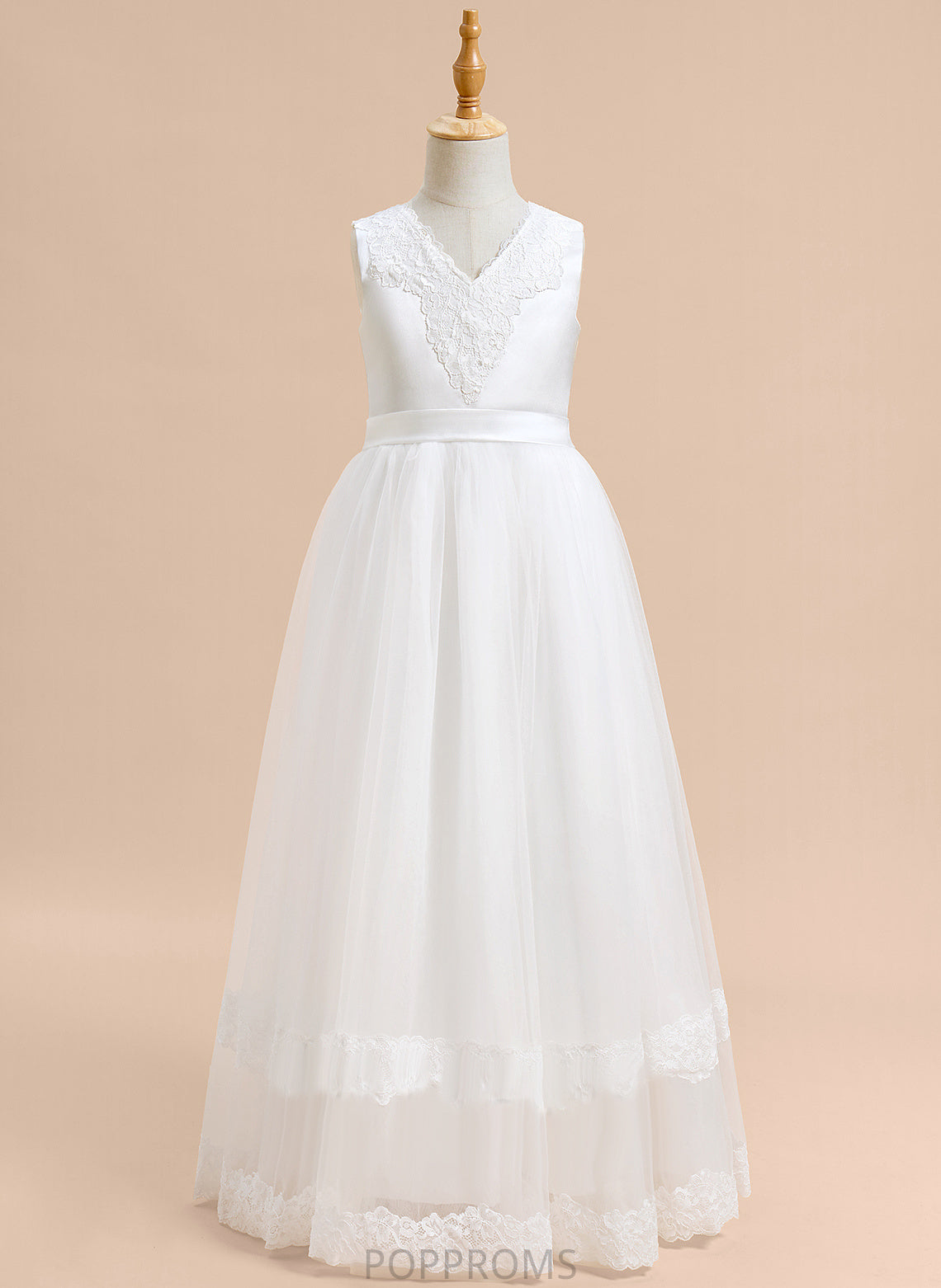 Tulle - Dress Girl Floor-length Flower With Ball-Gown/Princess Flower Girl Dresses Ellie Sleeveless Lace/Bow(s) V-neck