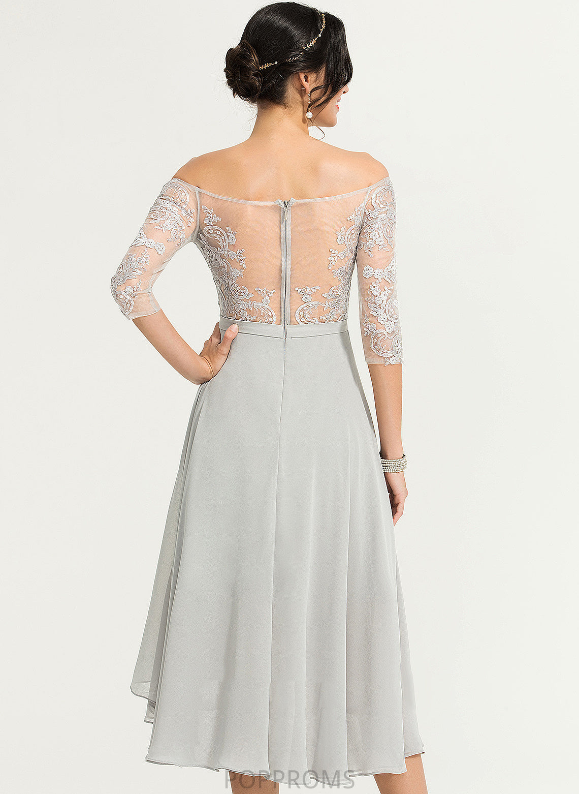 Asymmetrical A-Line Beading Off-the-Shoulder Cocktail Dresses Cocktail Lace Dress With Gwendolyn Chiffon