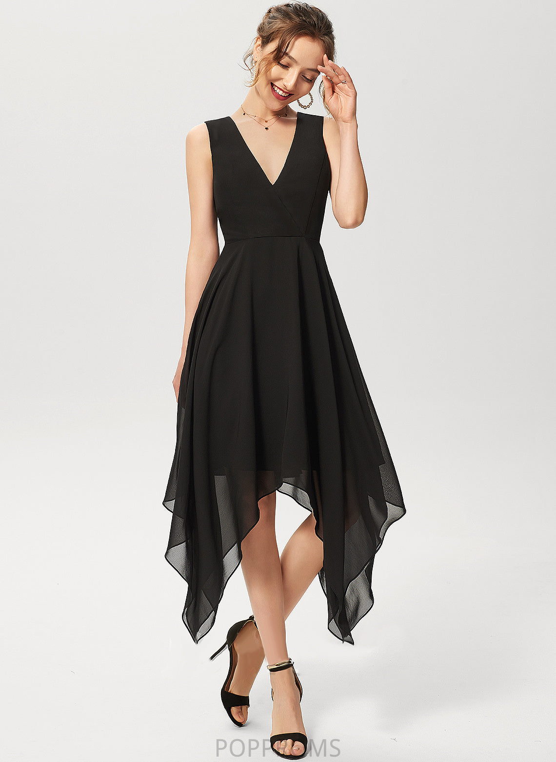 Courtney Chiffon Asymmetrical Dress Cocktail Dresses V-neck A-Line Cocktail