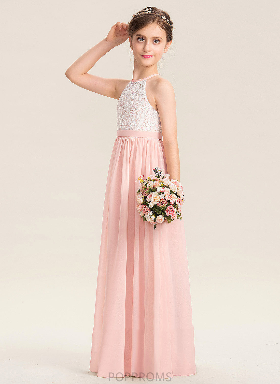 - Back Dress Floor-length Flower Girl Dresses Chiffon With Girl Flower Sleeveless A-Line Glenda Hole Neck Scoop