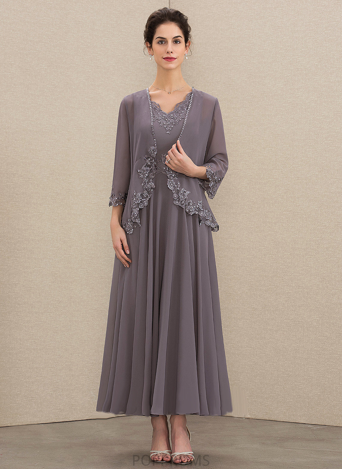 Mother of the Bride Dresses Juliet Bride Ankle-Length Mother of Lace Appliques A-Line V-neck Beading With Chiffon the Sequins Dress